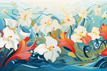 Fototapeta premium Spring flower painting pattern