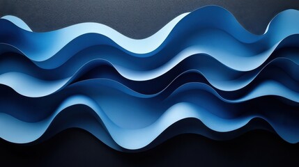 Fototapeta premium Minimalist abstract wallpaper featuring a wave pattern on a blue background. Banner template with white space for text, suitable for modern and professional design purposes.