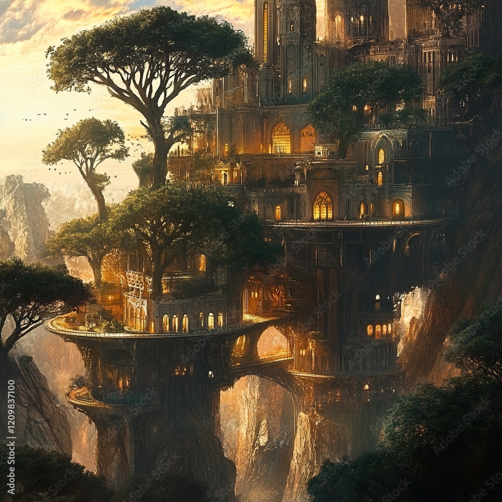 Canvas Prints A Fairytale Castle in the Clouds: Digital Fantasy Art