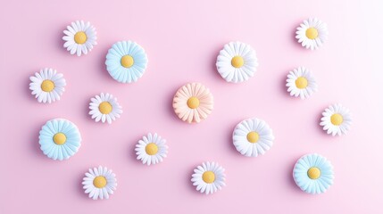 Obraz premium Colorful Daisies on a Pink Background