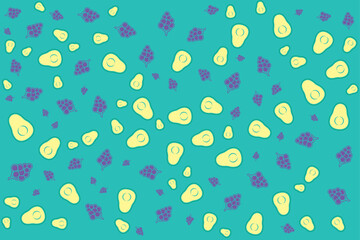 Green Avocado pear, Purple Grape, botanically a large berry fruit seamless background texture, freshness fruit and drink, gift, present box paper, backdrop
