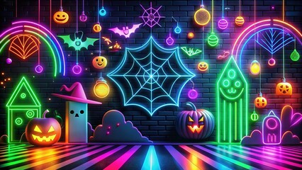 Neon Halloween Spooky Backgrounds - Dark Art