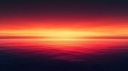 Fototapeta premium Dramatic sunset displays vibrant orange and deep red gradient with dark crimson clouds, creating majestic dusk horizon and ethereal evening glow in tranquil landscape composition.