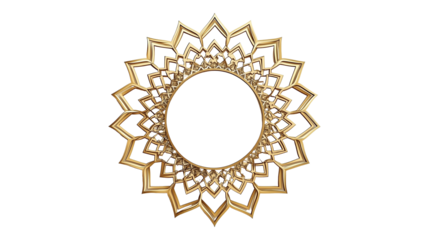 Ornate golden frame, intricate Islamic geometric pattern, star-shaped border, elegant decorative design with transparent background