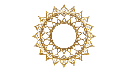 Ornate golden frame, intricate Islamic geometric pattern, star-shaped border, elegant decorative design with transparent background
