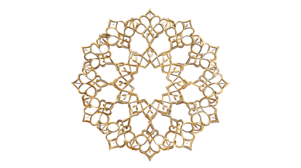 Ornate golden frame, intricate Islamic geometric pattern, star-shaped border, elegant decorative design with transparent background