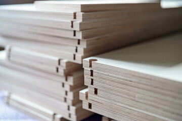 Furniture blanks in a factory manufacturing household furniture products.