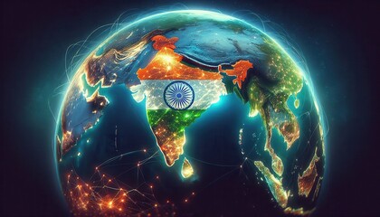 Globe with a Detailed Map of India Highlighted in Red	