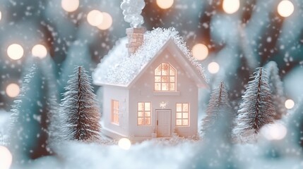 Fototapeta premium Winter Wonderland: Cozy Cottage in a Snowy Forest