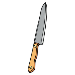 Hand drawn cartoon kitchen knife on white background.