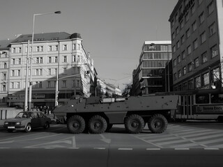 ...everything else is the reality of that time.  A series of black-and-white photographs taken in Prague after the events of 9/11, depicting heightened security measures with military presence. Captur