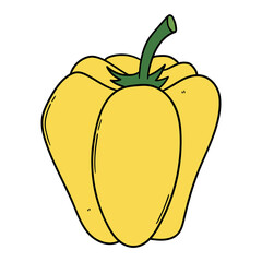 Hand drawn cartoon yellow bell pepper on white background.