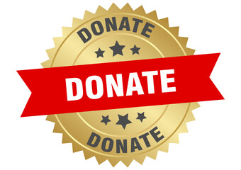 donate. donate round red and gold label isolated on transparent background