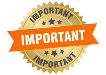 important. important round orange and gold label isolated on transparent background