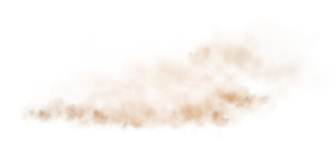 Sandy-smoke clouds with dust and fine particles. Dune, sand storm, clusters of powder. Realistic vector illustration of desert storm - flying saw dust with small dirt particles under the influence
