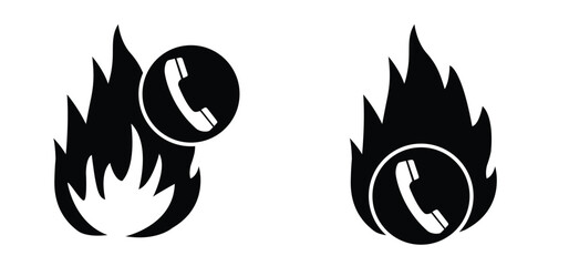 Cartoon alarm fire bell or alert ring to call, Warning fire, firefighter help. Warning, dangerous flames alarm or sprinkler alert with phone signal. Help icon. Alarm system. Fire alarm emergency