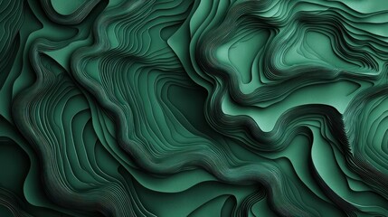 Obraz premium Abstract Emerald Green Layered Landscape: A Deep Dive into Textured Waves