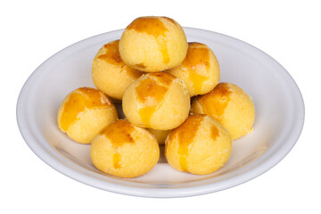 Nastar cake on white round serving plate isolated transparent