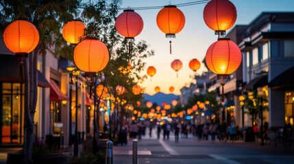 Vibrant Chinese Lantern Festival Lights Up the City Street at Dusk