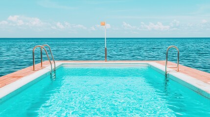 Obraz premium Luxury cruises on comfortable ships Swimming pool by the sea under a clear blue sky.