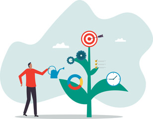 Business development plan, management or strategy to achieve target, growing business or growth, planning for success.business concept.flat character.