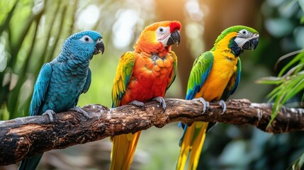 Obraz premium Vibrant Macaws on Tropical Branch