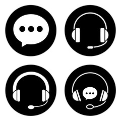 Flat Live Chat Icon with Speech Bubble and Headphones