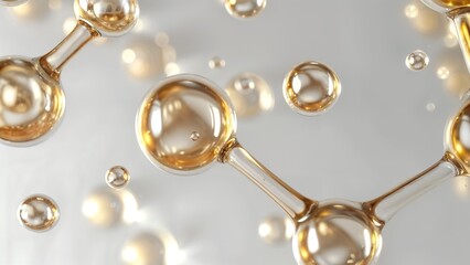 Macro photograph of golden molecules on a light background
