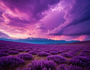 abstract fantasy landscape purple camulus clouds aesthetic background beautiful cinematic scene