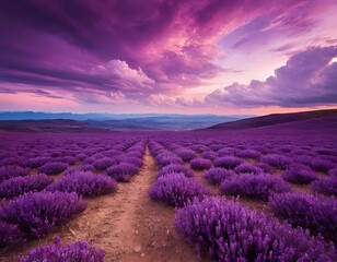 abstract fantasy landscape purple camulus clouds aesthetic background beautiful cinematic scene