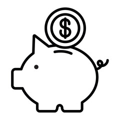 piggy bank and money icon line