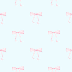 cute festive bows. Watercolor seamless pattern for birthday, valentine's day, mother's day, Christmas. Background for textile and wrapping paper