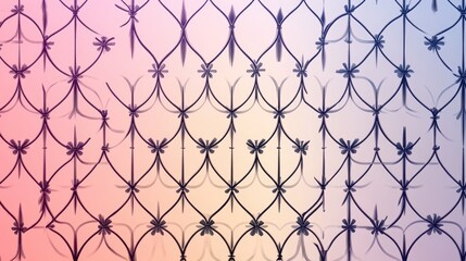 Fototapeta premium Minimalist pastel gradient tones overlaid with precise, symmetrical black Thai line art, seamless pattern design