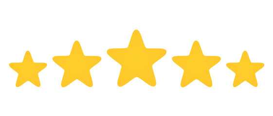 Five gold stars. Business and enterprise achievement concept. High quality rating symbol, customer feedback sign. For web, app, advertising, game design. Isolated on transparent background. Flat. 