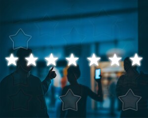 Consumers point to stars for the best satisfaction rating based on the store's service experience, customer engagement concept based on test results and product evaluation through the Internet
