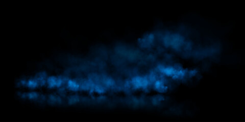 Fog or smoke, blue smog clouds on floor, isolated transparent special effect. Vector illustration, morning fog over land or water surface, magic haze.	
