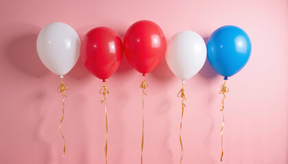 Independence Day Red, White, and Blue Balloons on a Pink Background Copy Space
