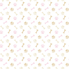 Dog paw print, bone. Vector seamless pattern in pastel colors. Cute children's illustration for textiles and wrapping paper