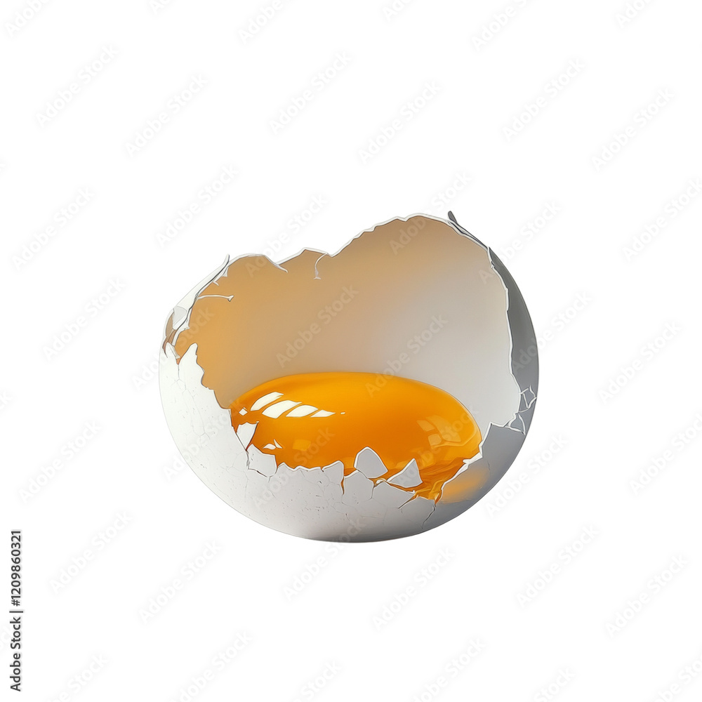 Aufkleber A hyperrealistic image showcases a broken eggshell with a vibrant yolk inside against a simple white background.