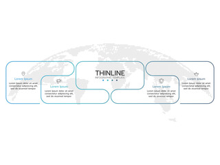 Business infographic thin line process with round template design with icons and 4 options or steps. Vector illustration.