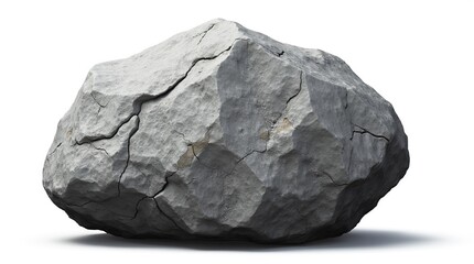 Large Gray Rough-Textured Rock with Irregular Surface on White Background