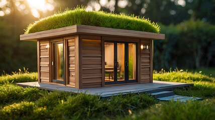 Eco-Friendly Wooden Miniature House with Grass Roof 