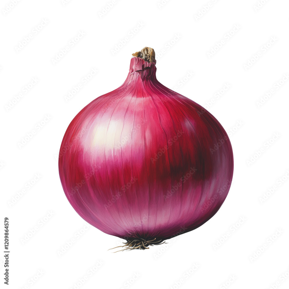 Aufkleber A meticulously painted red onion dominates the image with its rich color and texture against a simple white background.