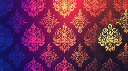 Colorful gradient tones paired with symmetrical Thai black traditional line art patterns, timeless and modern