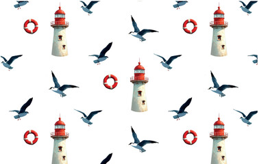 Seagull sea marine style pattern vector 
