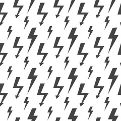 Lightning bolt pattern. Abstract thunder background. Black and white seamless print. 