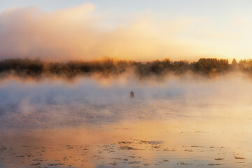 Sunrise over the Volga river