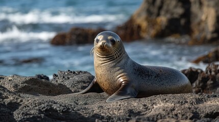Naklejka premium Majestic Sea Lion on Rocky Coastline