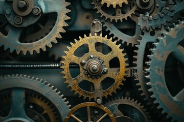 A close up of a gear with a blue background