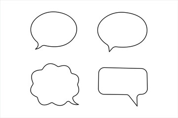  One continuous line drawing of speech bubble set square shaped chat cloud and thought dialogue design 
